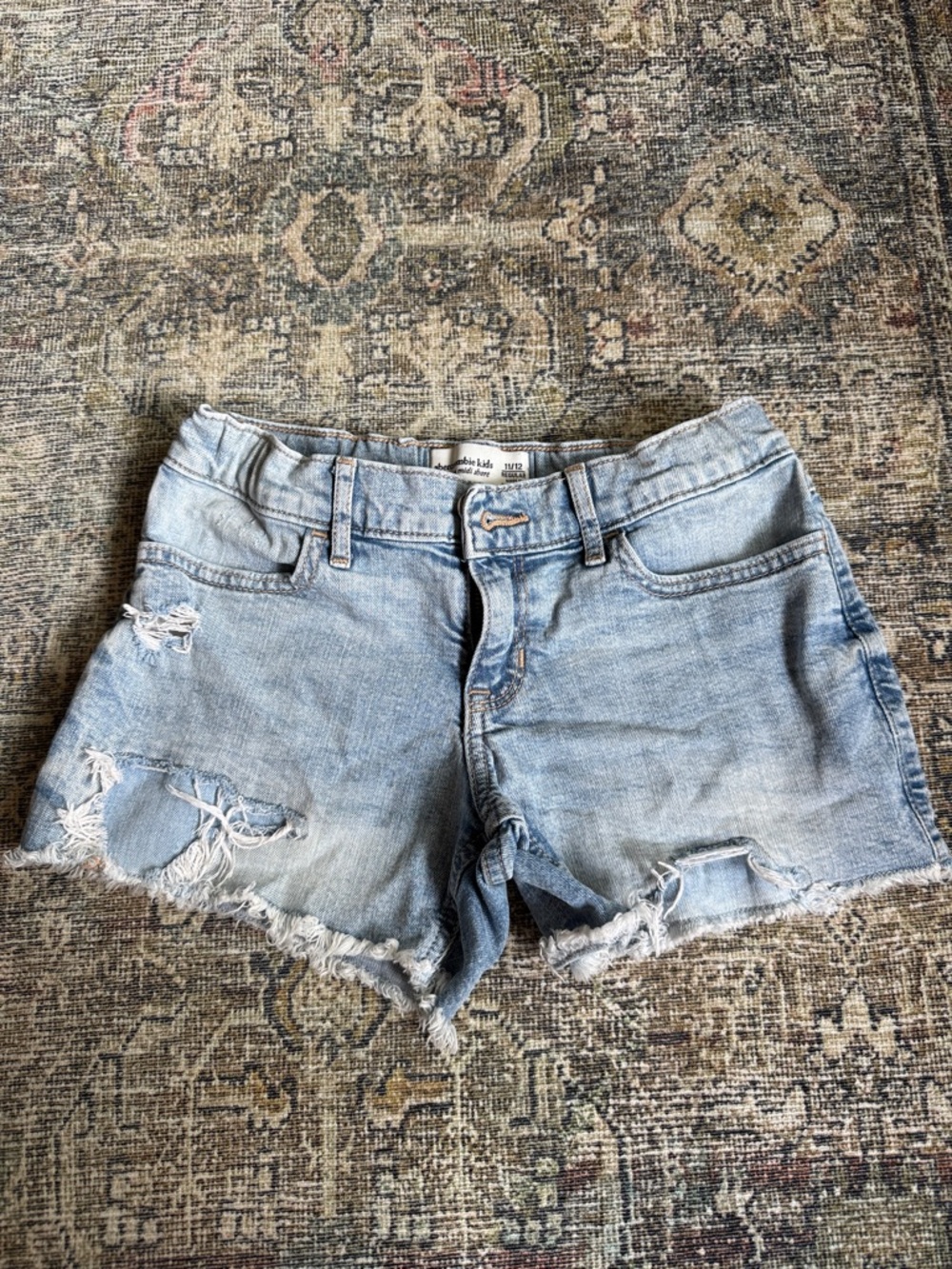 abercrombie kids low rise midi Distressed Denim Shorts
